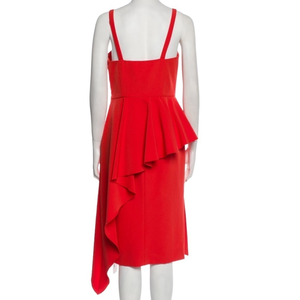 Milly Red Sleeveless A-Line Dress Square Neck Peplum Asymmetrical Ruffle Size 6 - Picture 2 of 13